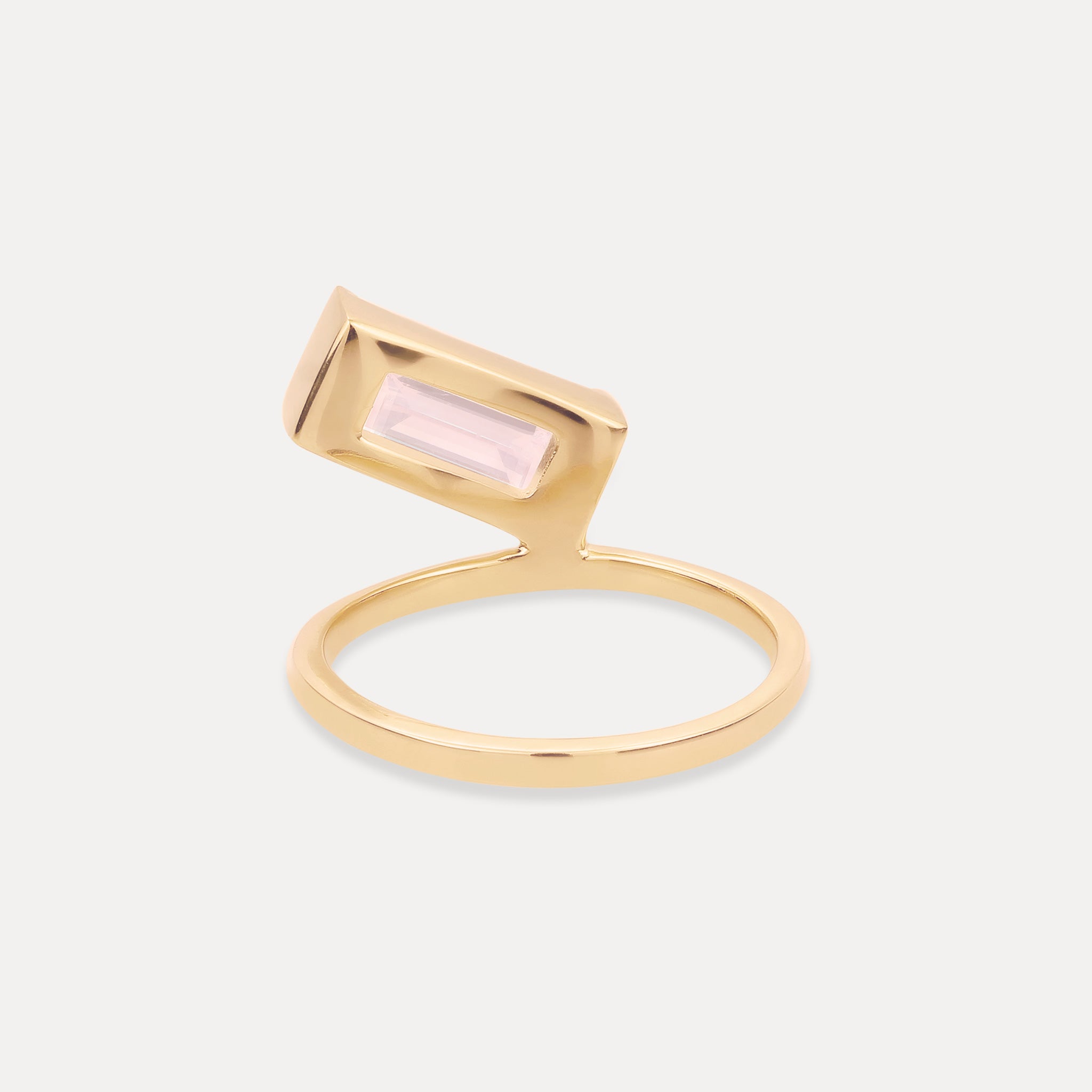 Rose Quartz Balance Baguette Ring | 14k Solid Gold