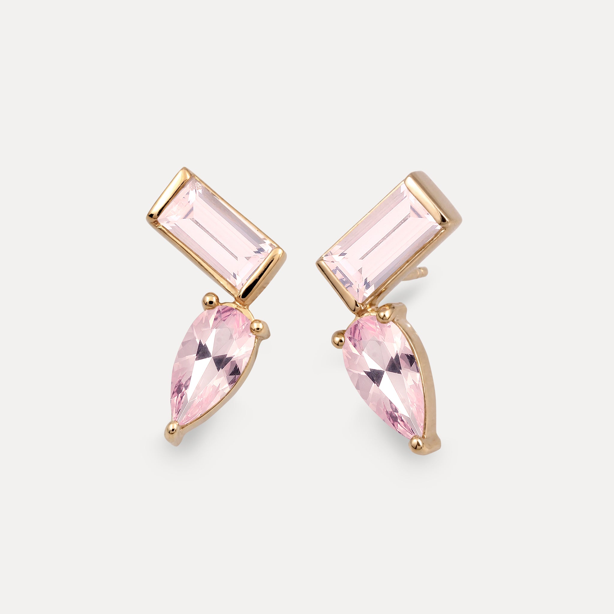 Rose Quartz Balance Stud Earrings | 14k Solid Gold