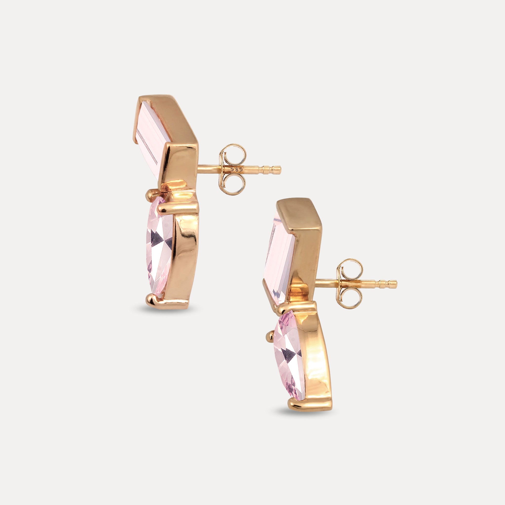 Rose Quartz Balance Stud Earrings | 14k Solid Gold
