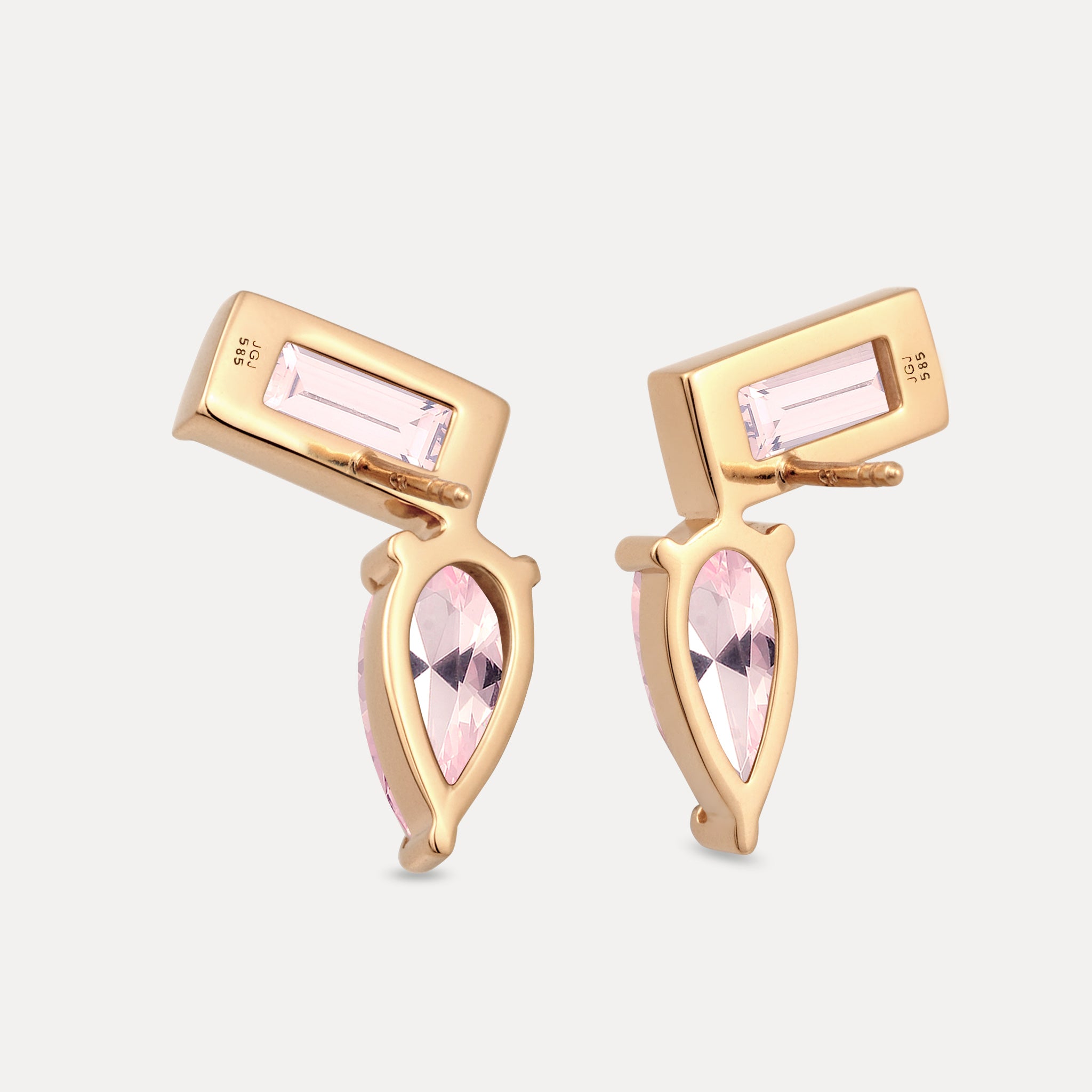 Rose Quartz Balance Stud Earrings | 14k Solid Gold