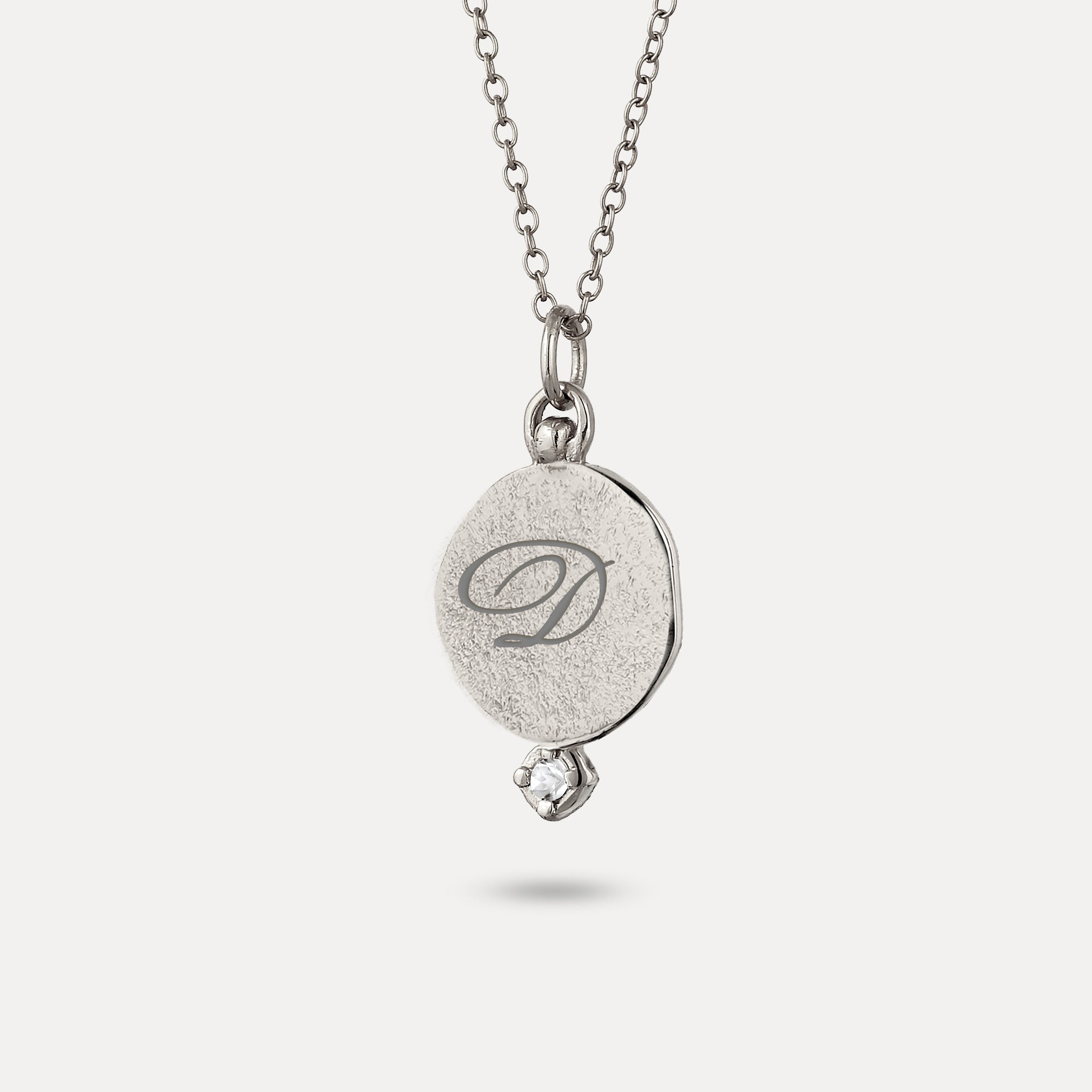 White Sapphire Engravable Fluid Medaillon Pendant - Matte