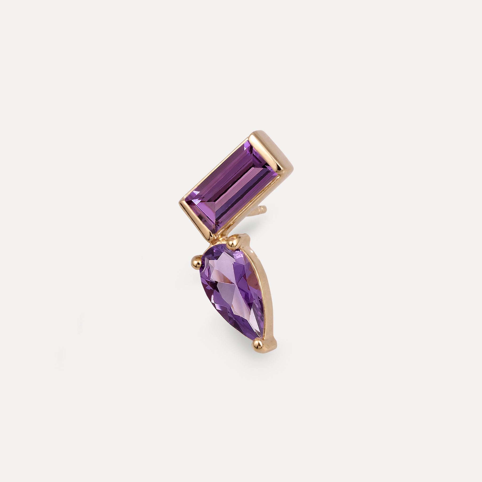 Amethyst Balance Dual Stud Earrings - Single | 14k Solid Gold