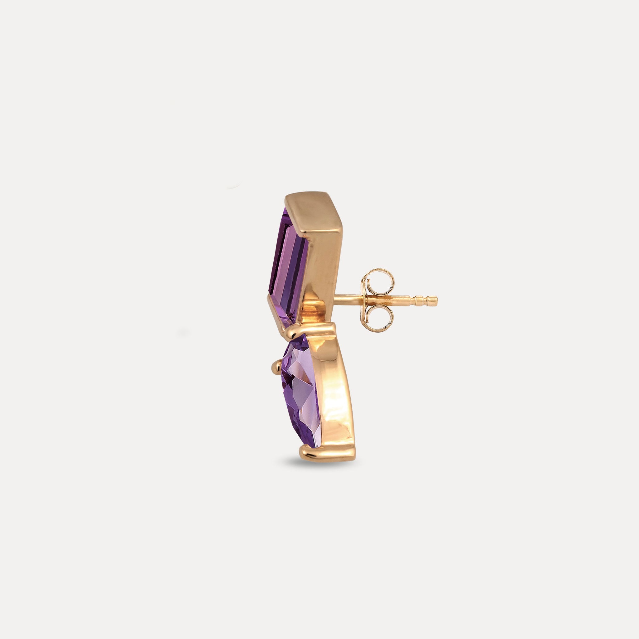 Amethyst Balance Dual Stud Earrings - Single | 14k Solid Gold