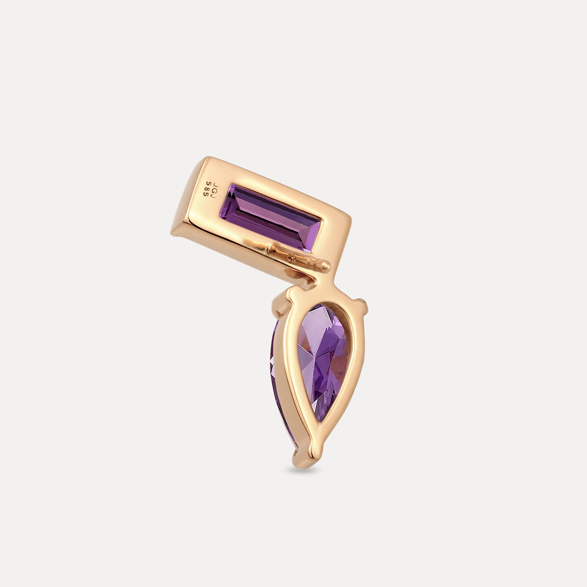 Amethyst Balance Dual Stud Earrings - Single | 14k Solid Gold