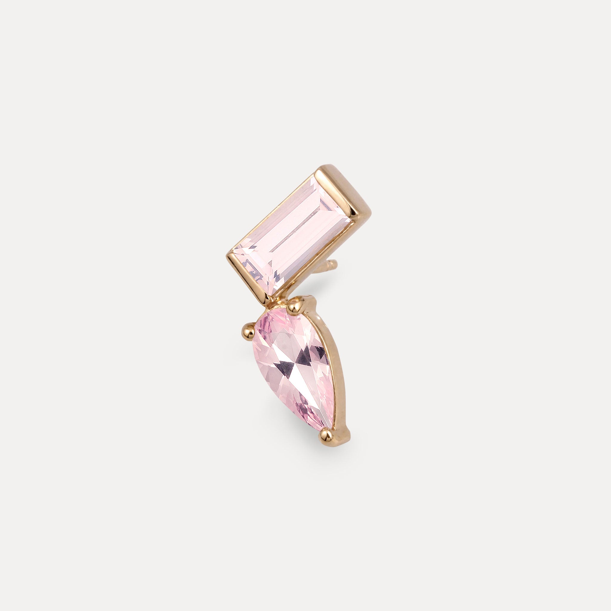 Rose Quartz Balance Dual Stud Earrings - Single | 14k Solid Gold