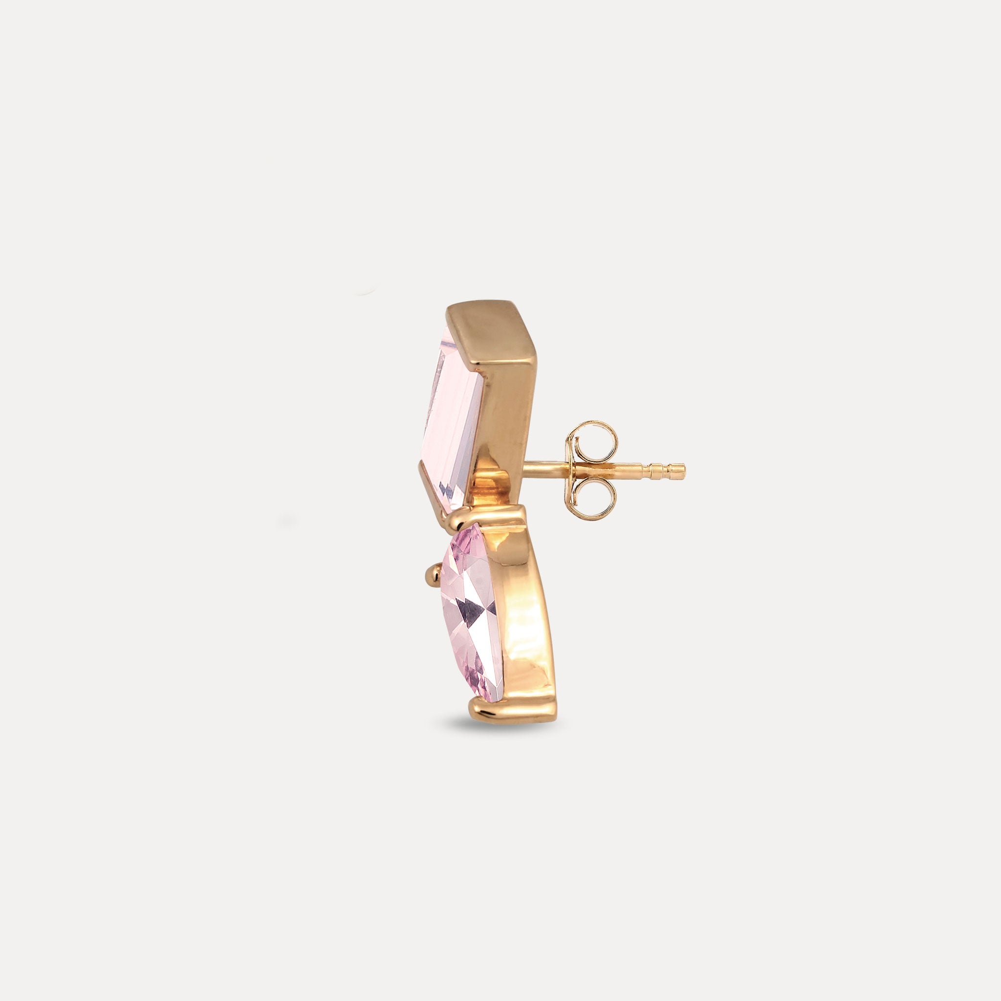 Rose Quartz Balance Dual Stud Earrings - Single | 14k Solid Gold