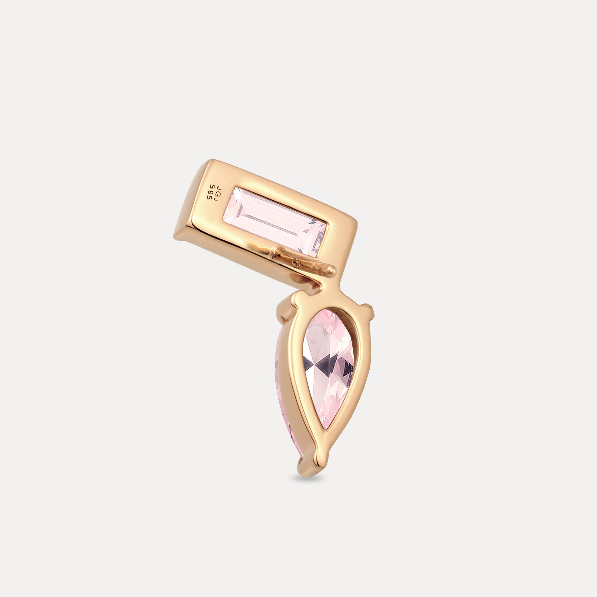 Rose Quartz Balance Dual Stud Earrings - Single | 14k Solid Gold