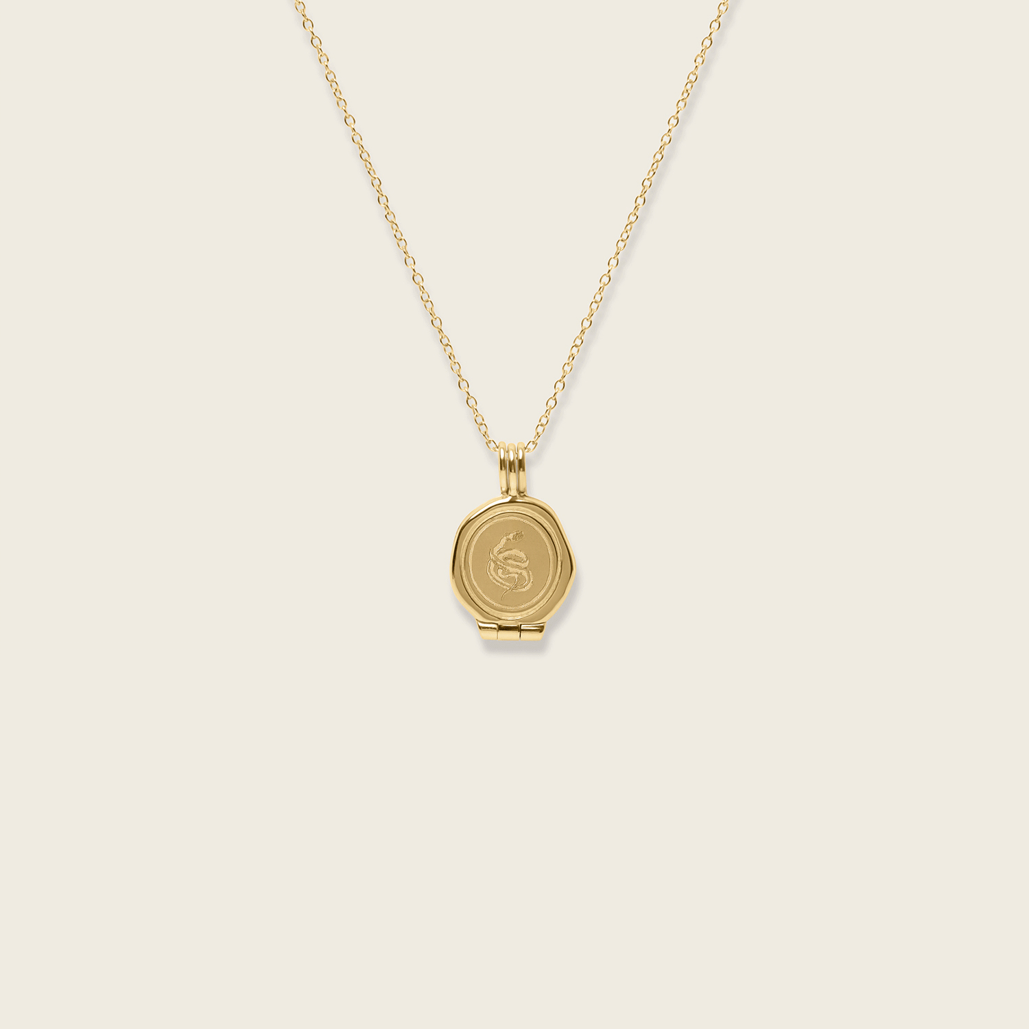 Snake Seal Locket Necklace 14k Solid Gold