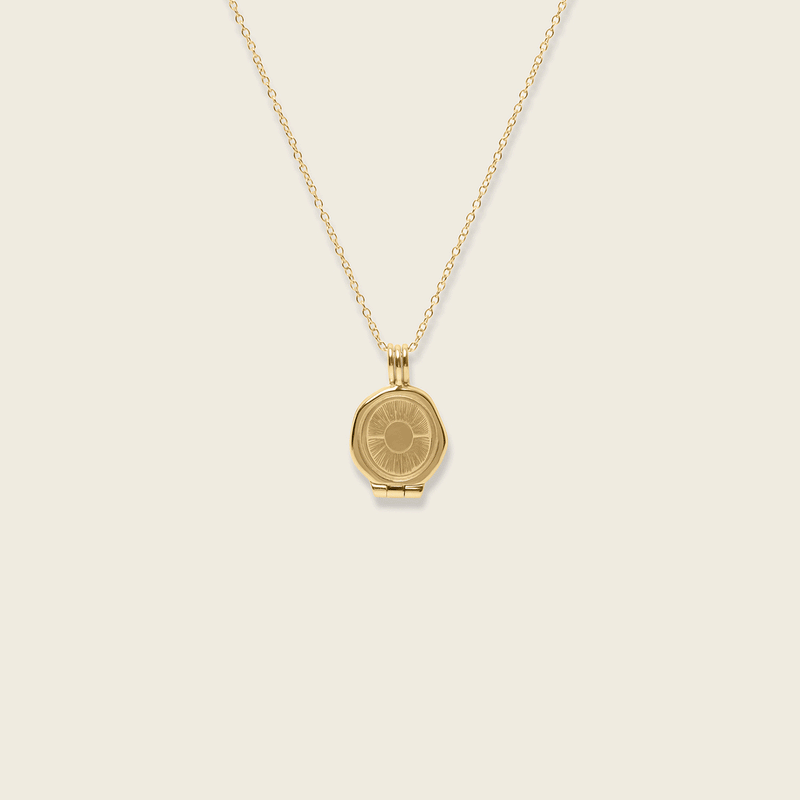 Sun Seal Locket Necklace 14k Solid Gold