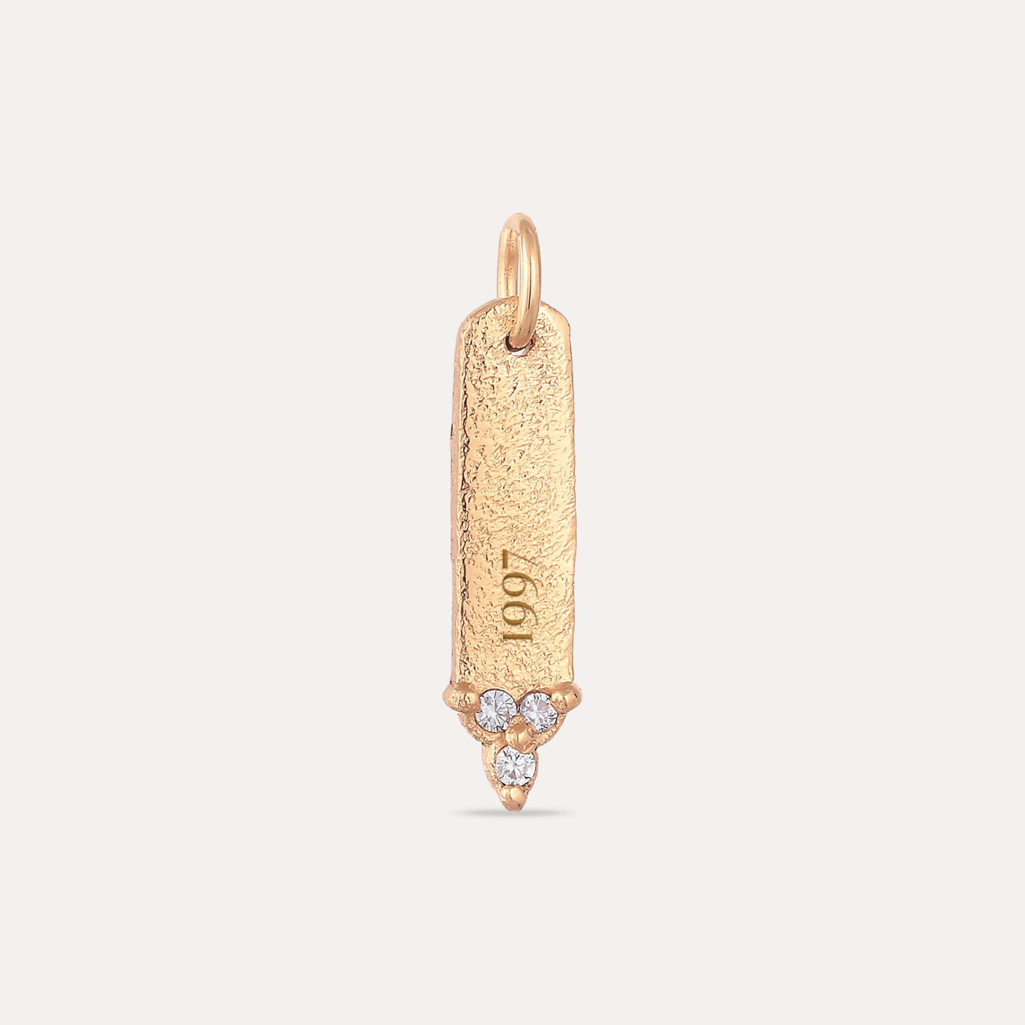 White Sapphire Engravable Trinity Bar Pendant - Antique | 14k Solid Gold