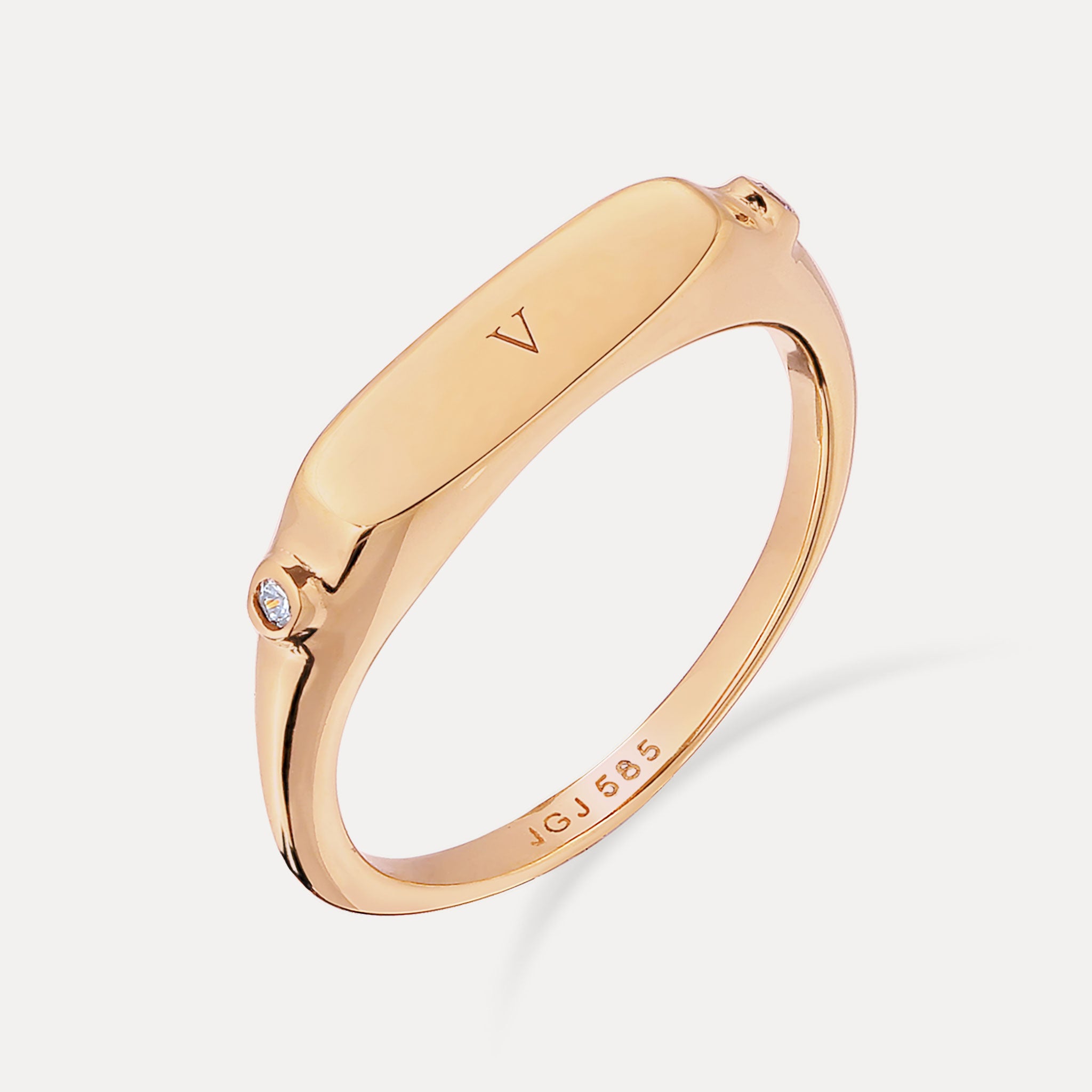 Weißer Saphir Engravable Flat-Top Siegelring | 585 Gold