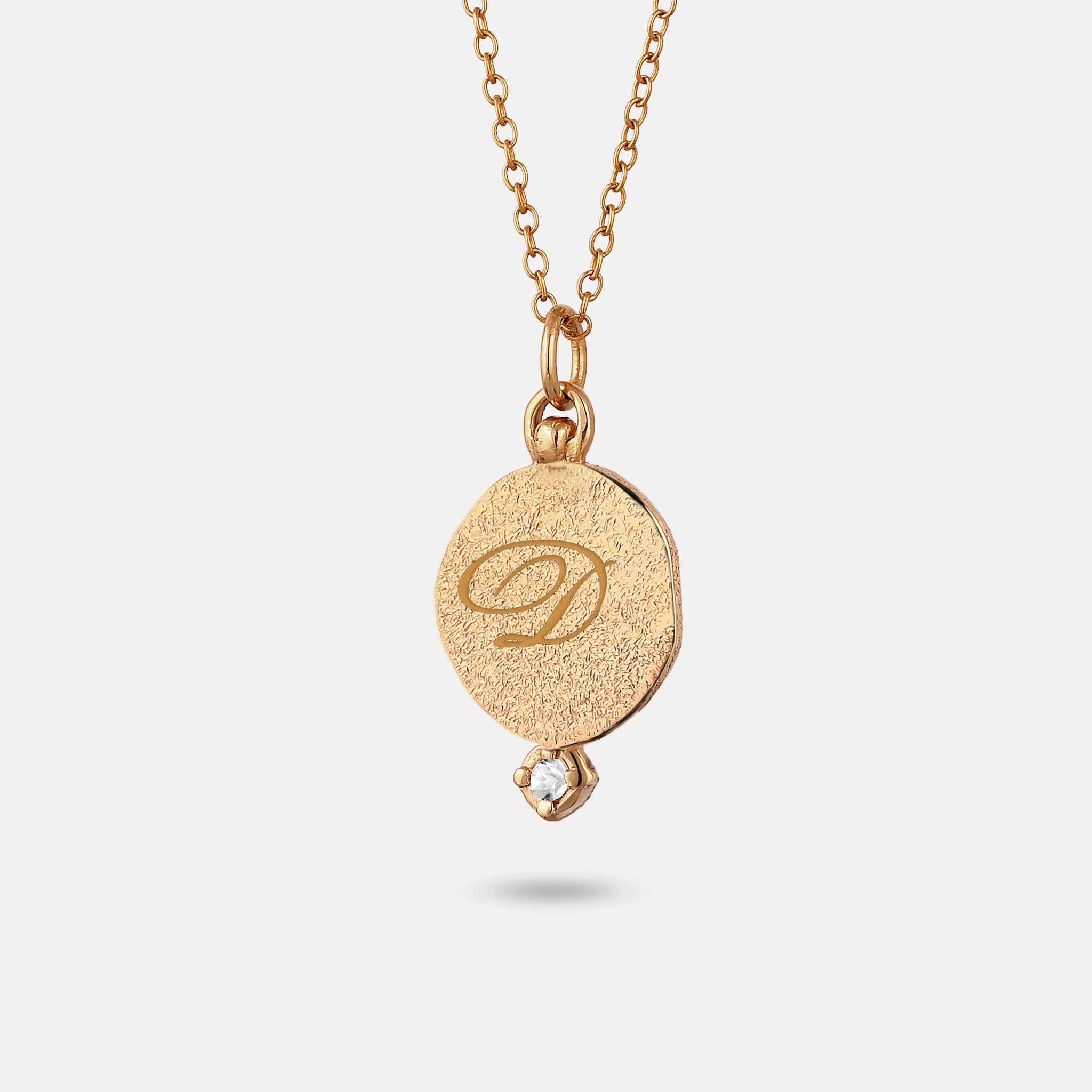 White Sapphire Engravable Fluid Medaillon Pendant - Antique | 14k Solid Gold