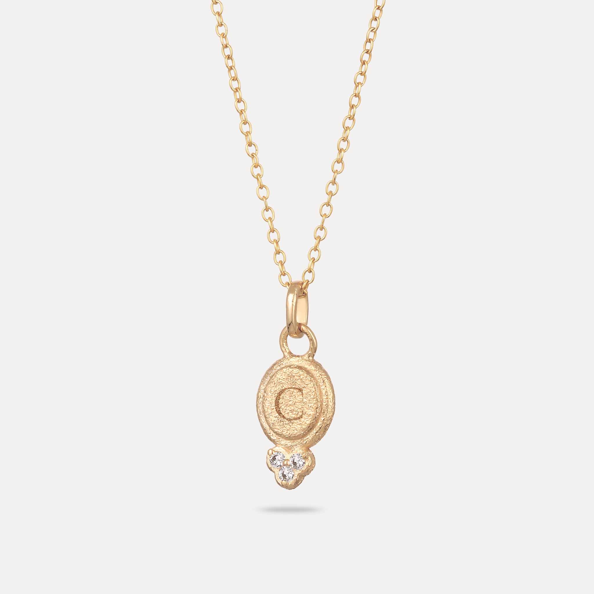White Sapphire Engravable Trinity Emblem Pendant - Antique | 14k Solid Gold