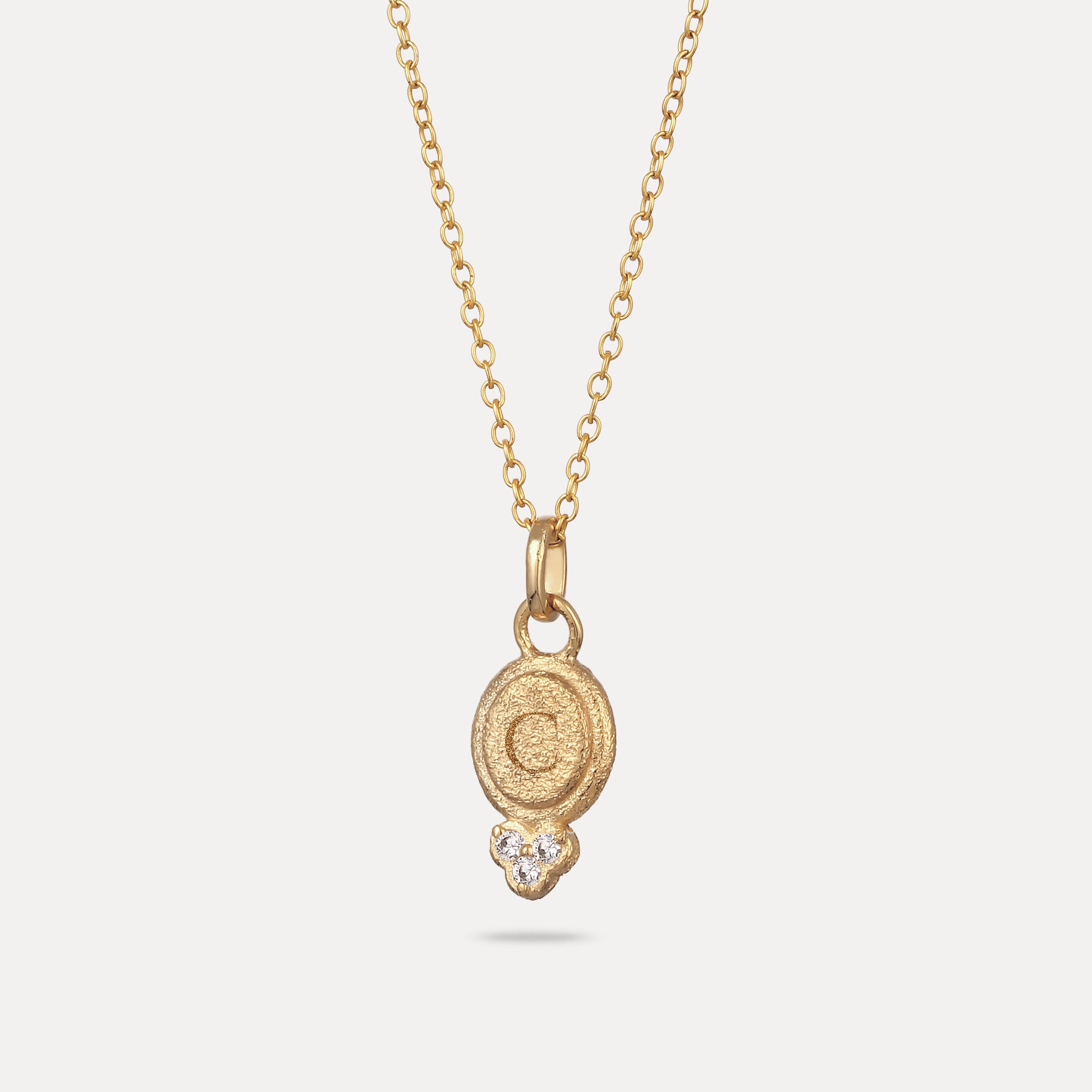 White Sapphire Engravable Trinity Emblem Pendant - Antique