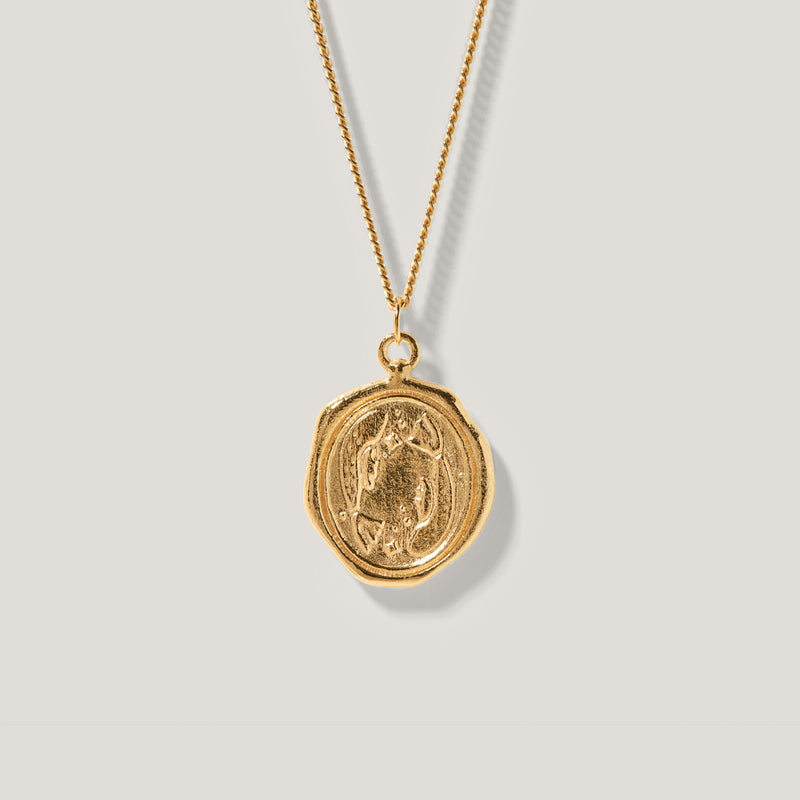 Zodiac Seal with Curb Chain 24k Gold Vermeil