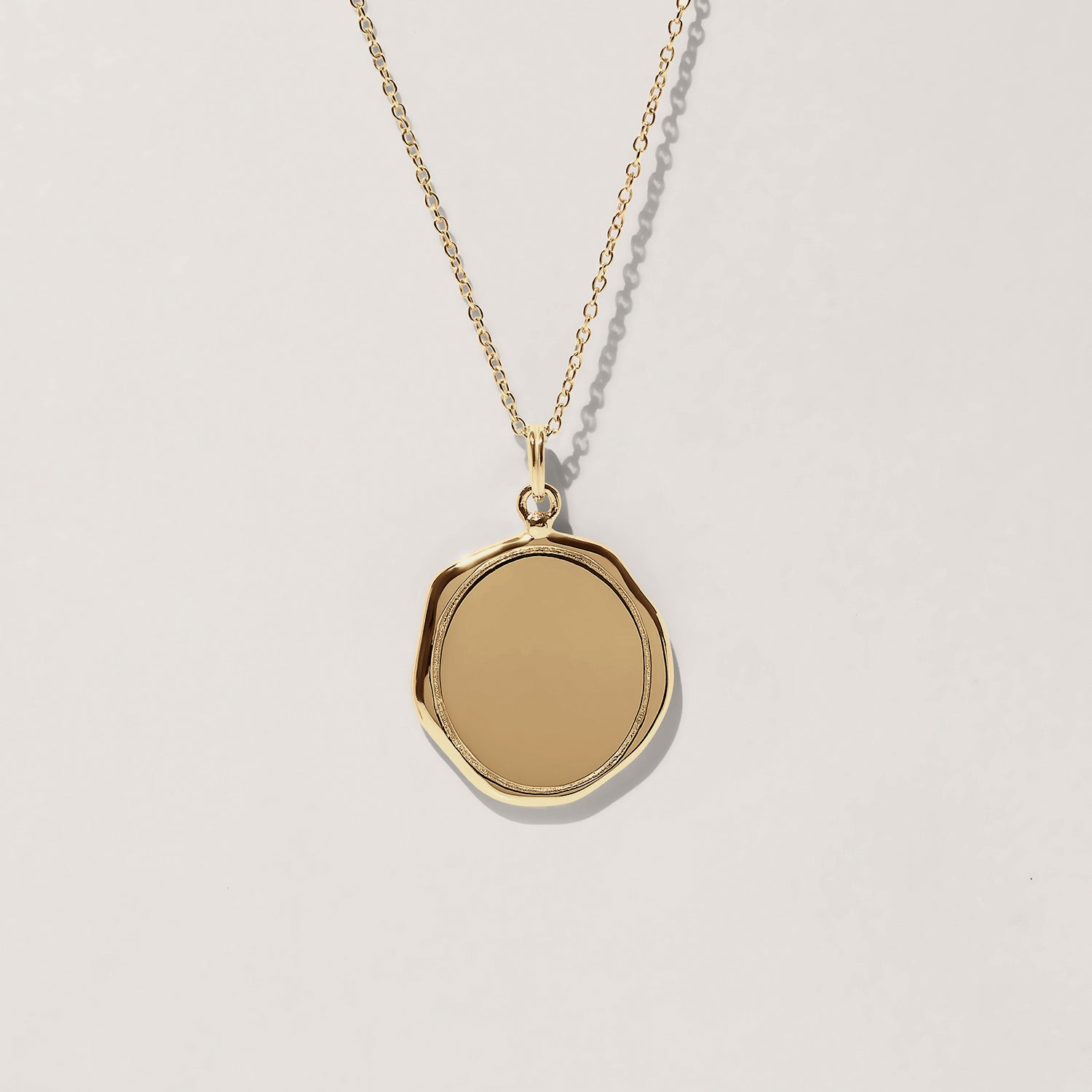 Engravable Large Seal Necklace 14k Solid Gold