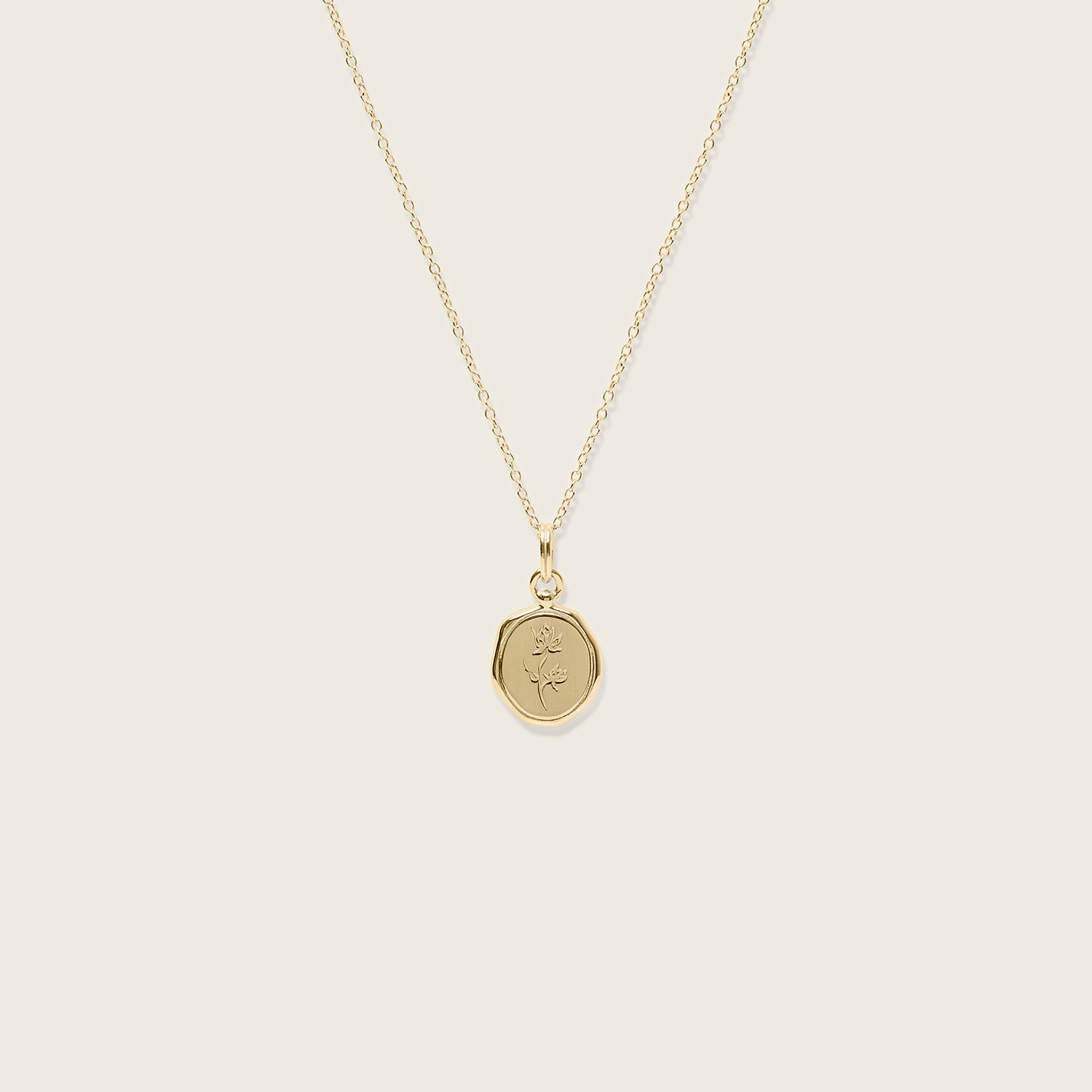 Floral Seal Necklace 14k Solid Gold