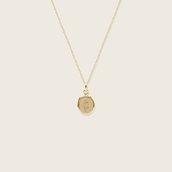 Floral Seal Necklace 14k Solid Gold