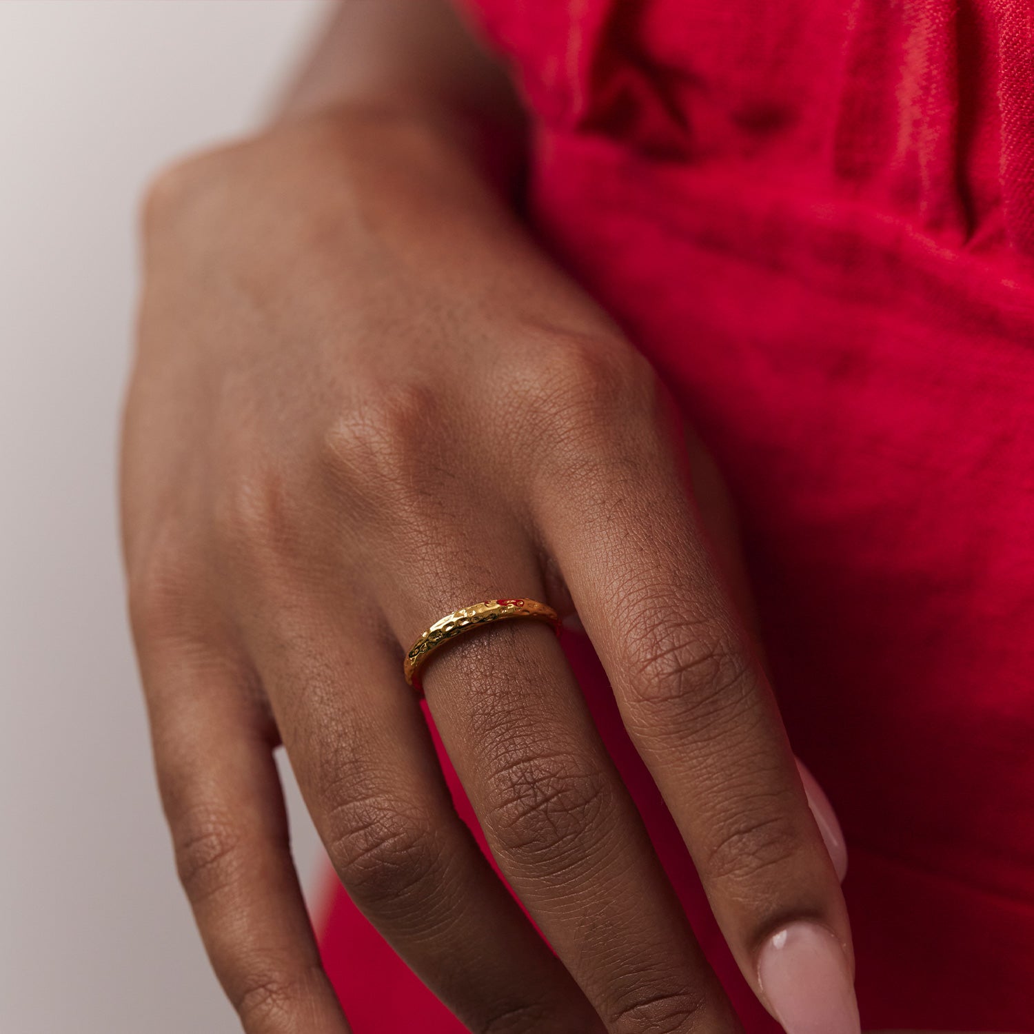Hammered Thin Bombé Ring 14k Solid Gold