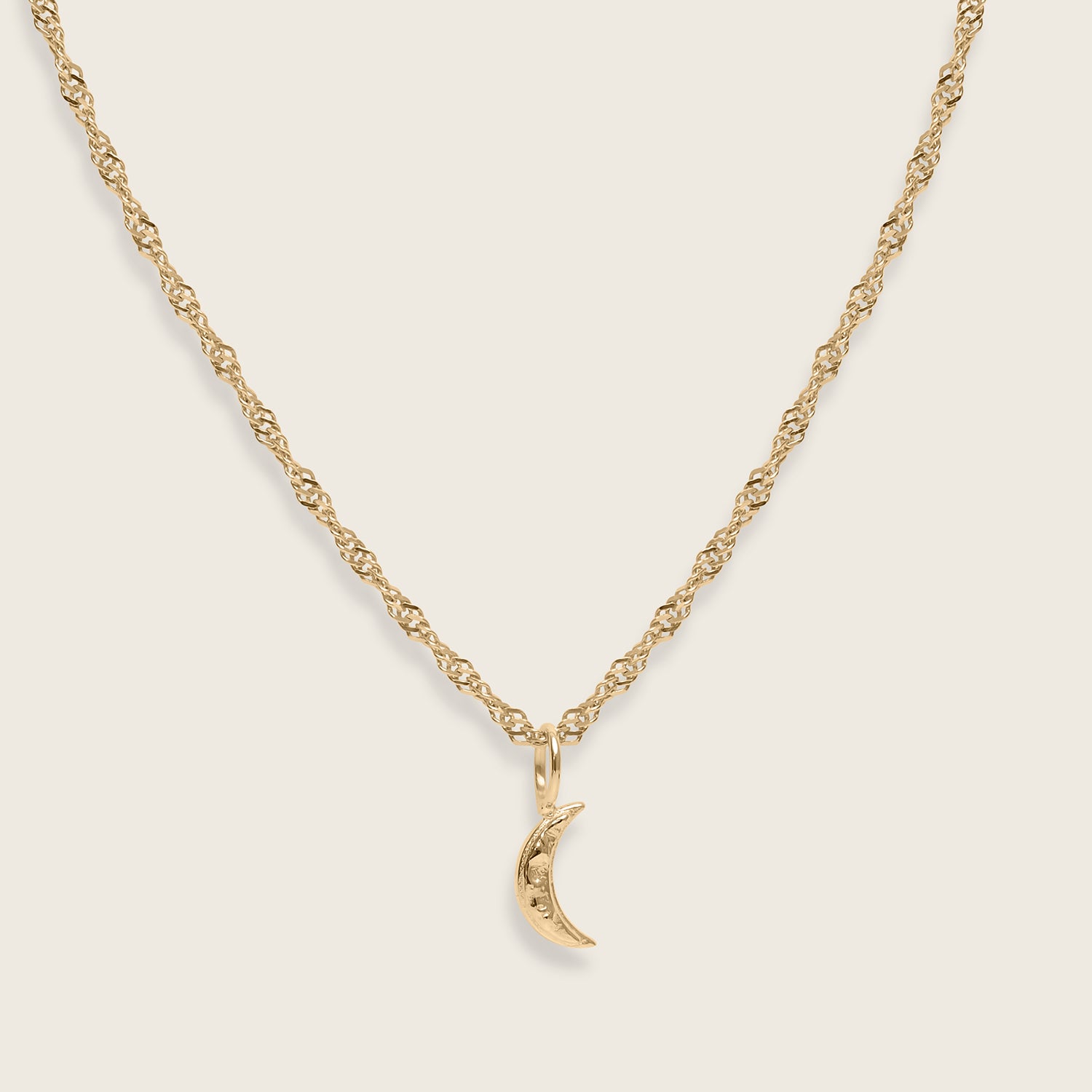 Lunar Eclipse Necklace with Singapore Chain 14k Solid Gold
