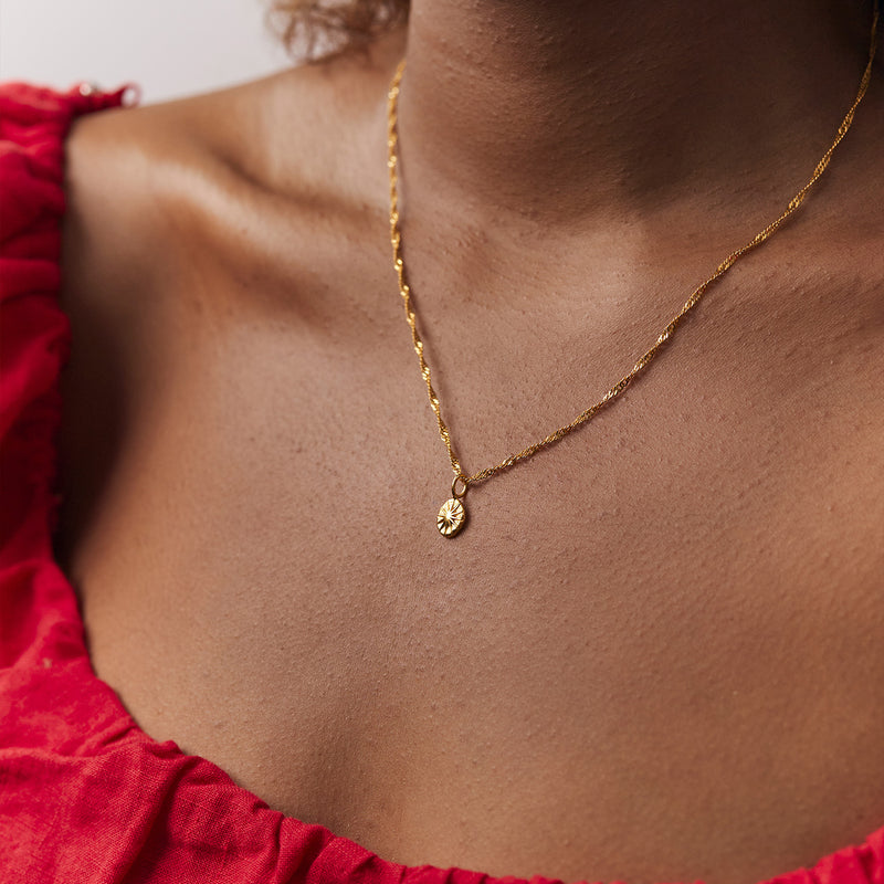 Solar Eclipse Necklace with Singapore Chain 14k Solid Gold
