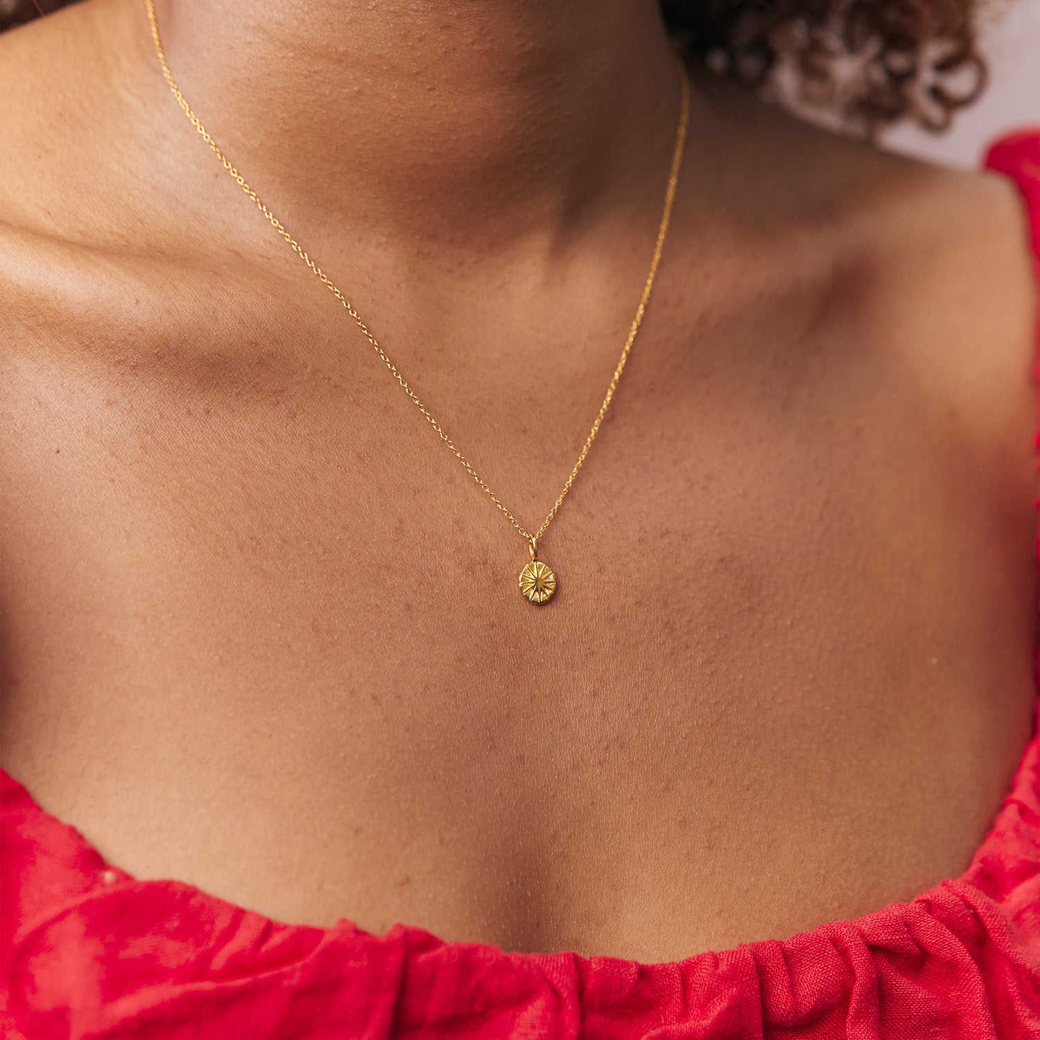 Solar Eclipse Necklace with Anchor Chain 14k Solid Gold