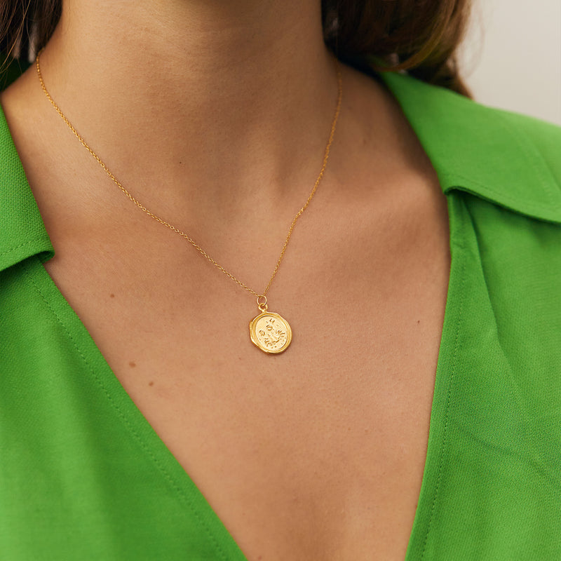 Zodiac Seal Necklace 14k Solid Gold